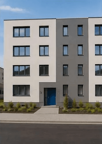 Fassade eines neu gebauten Wohngebäudes